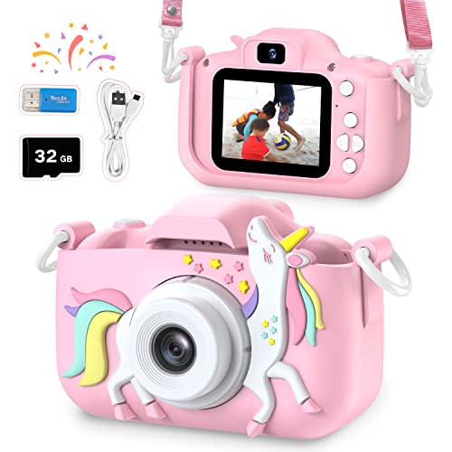 Dwfit Kinder Kamera, Digitalkamera für Kinder,Selfie 1080P HD-Videospielzeugkamera mit 32G Karte,Geschenk für 3-12 jährige Mädchen und Jungen von Dwfit