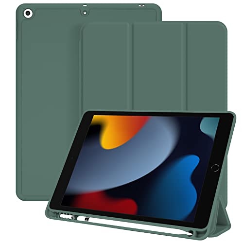 iPad 10.2 Hülle, iPad 9th Generation Hülle, iPad 8th Generation Hülle, iPad 7th Generation Hülle, Auto Wake/Sleep Cover Schutzhülle mit Stifthalter, Slim Soft TPU Back Smart Trifold Stand (Grün) von Dwopar