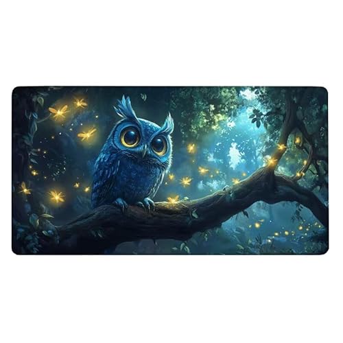 Eule Mousepad 900x400X0.3MM XXL Mauspad Baum Schreibtisch unterlage mit Vernähte Kanten - Rutschfeste Gummibasis - Wasserdicht Mouse Pad für Desk Deko Aesthetic, Weihnachten Geschenke für Frauen -6017 von Dxoaoocc