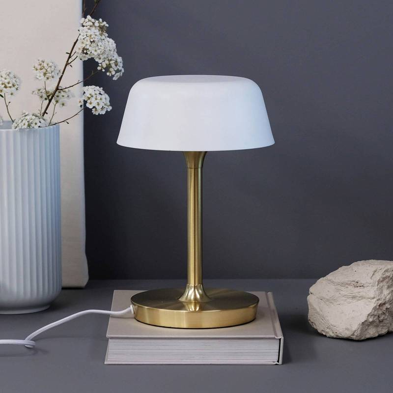 Dyberg Larsen Tischlampe Valencia, weiß/messing, Höhe 30 cm von Dyberg Larsen