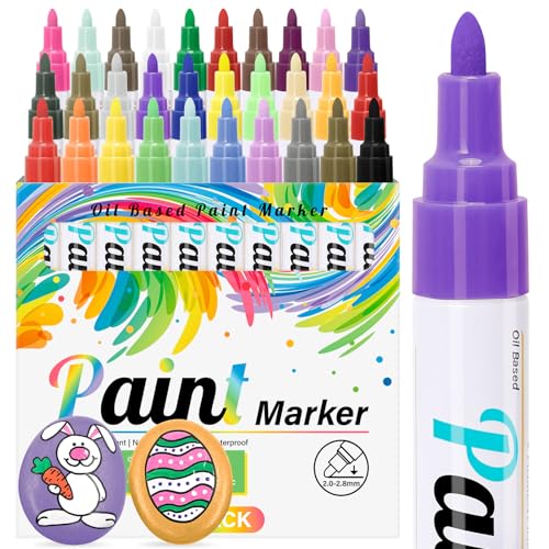 Dylixir Permanent Marker Wasserfest Lackstift: 30 Permanent Marker Bunt Wasserfeste Stifte Glasstifte für Steine Bemalen, Kunststoff, Holz, Metall,Keramik Tasse,Reifen Basteln diy von Dylixir