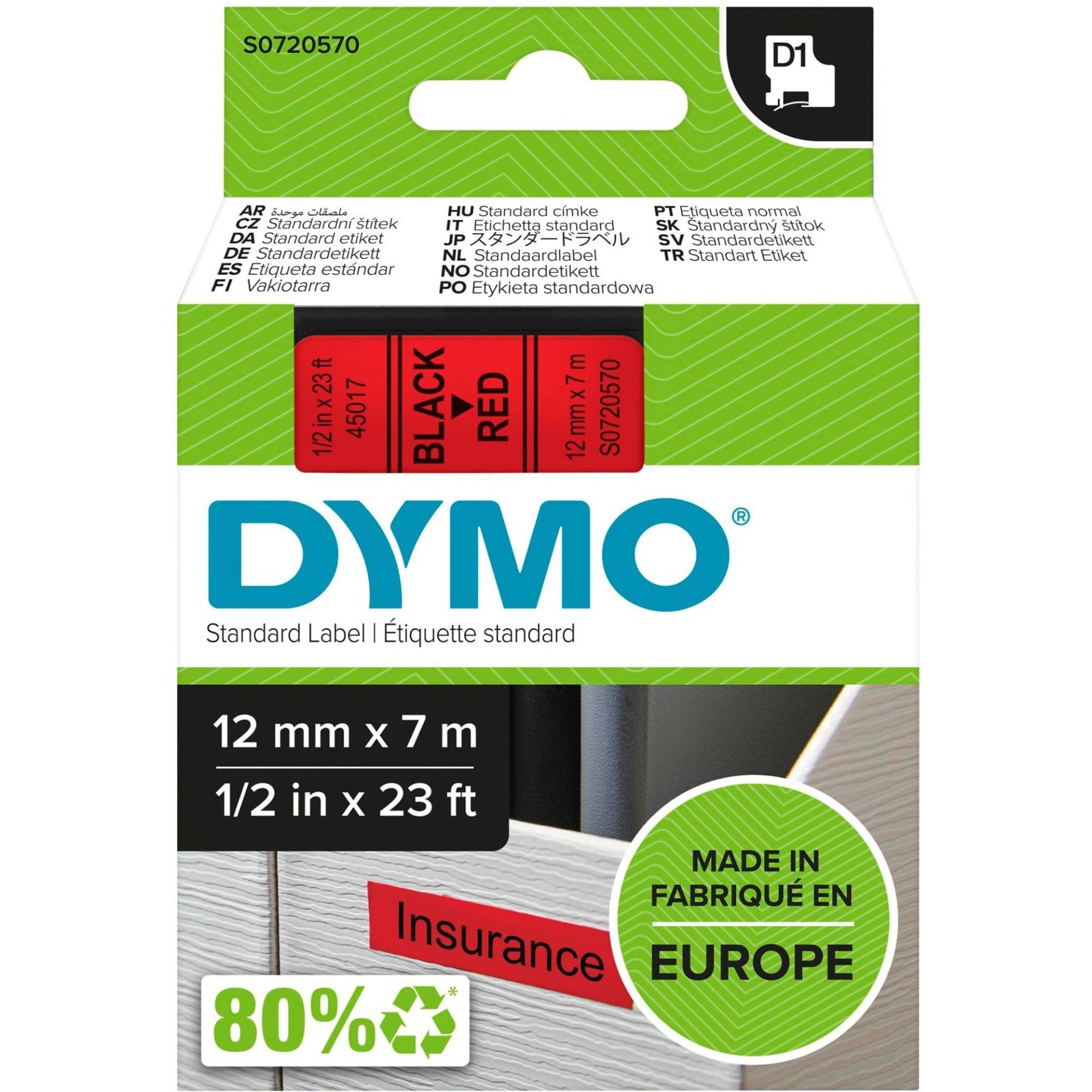 D1 ORIGINAL Schriftband, schwarz auf rot, 12mm x 7m D1 ORIGINAL Schriftband, schwarz auf rot, 12mm x 7m von Dymo