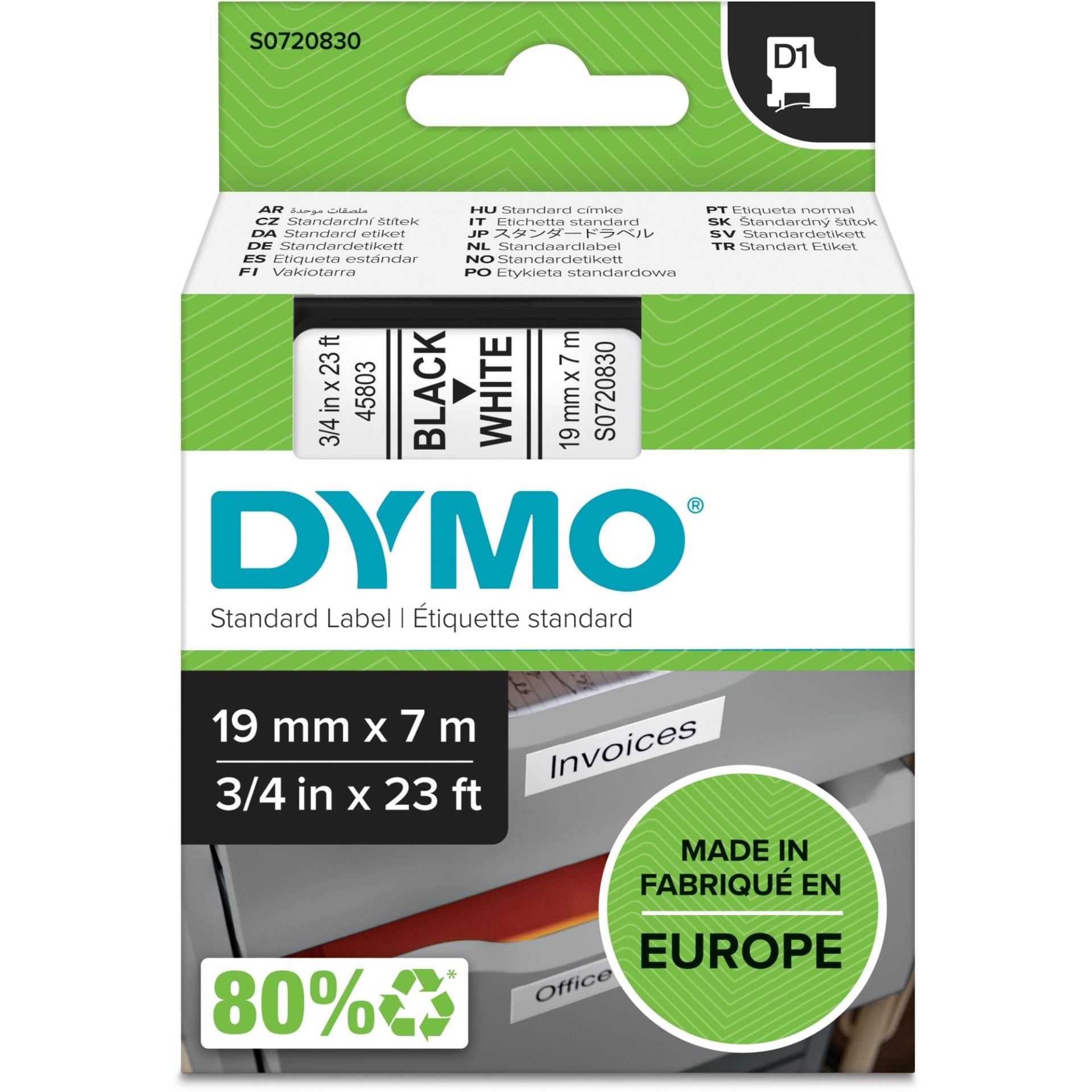 D1 ORIGINAL Schriftband, schwarz auf weiß, 19mm x 7m D1 ORIGINAL Schriftband, schwarz auf weiß, 19mm x 7m von Dymo