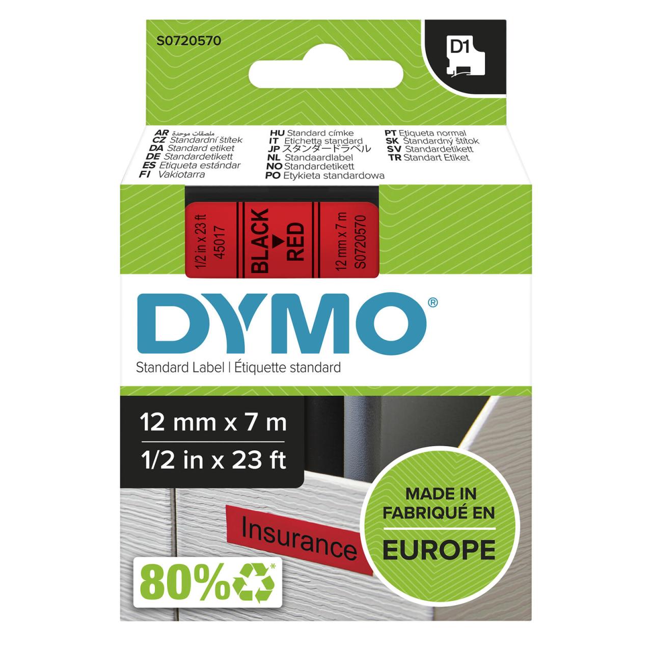 DYMO® Original D1-Schriftband für LabelManager™ 12mm x 7m - schwarz auf rot von Dymo