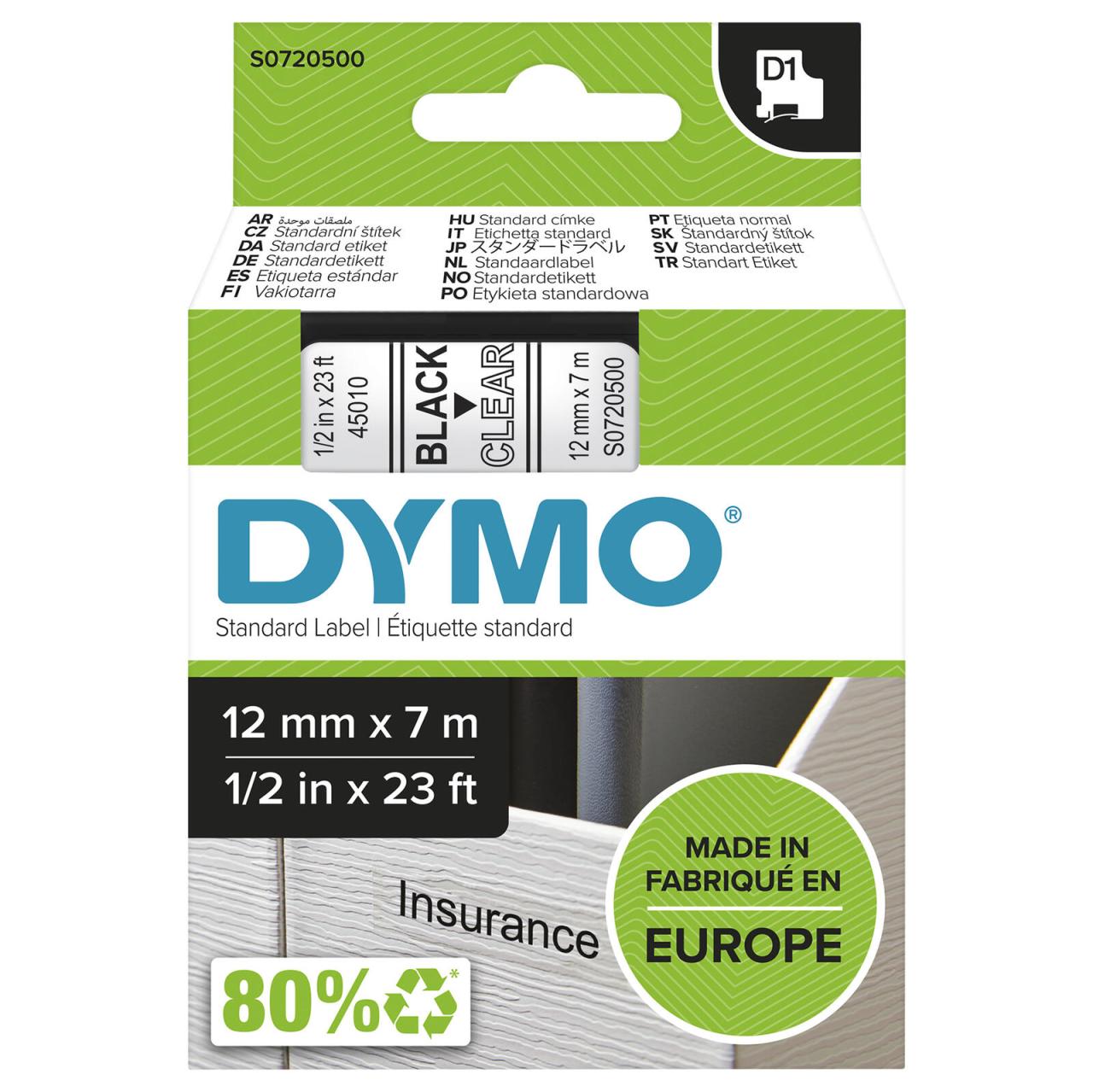 DYMO® Original D1-Schriftband für LabelManager™ 12mm x 7m - schwarz auf trans... von Dymo