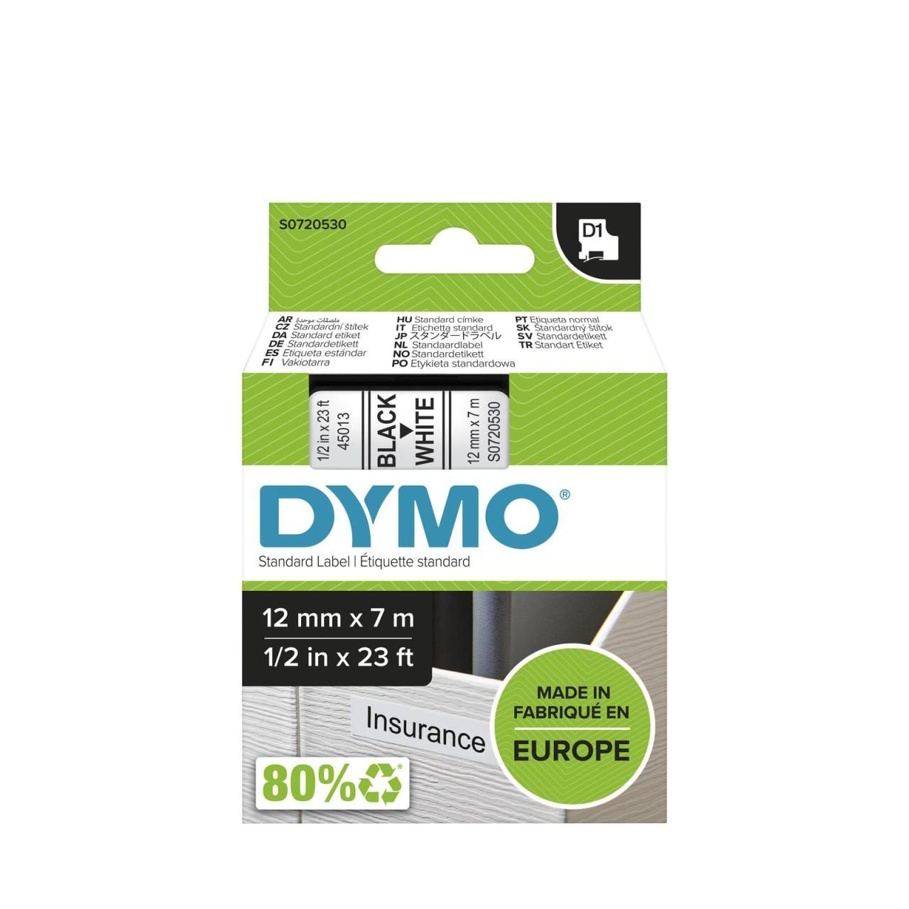 DYMO® Original D1-Schriftband für LabelManager™ 12mm x 7m - schwarz auf weiss von Dymo