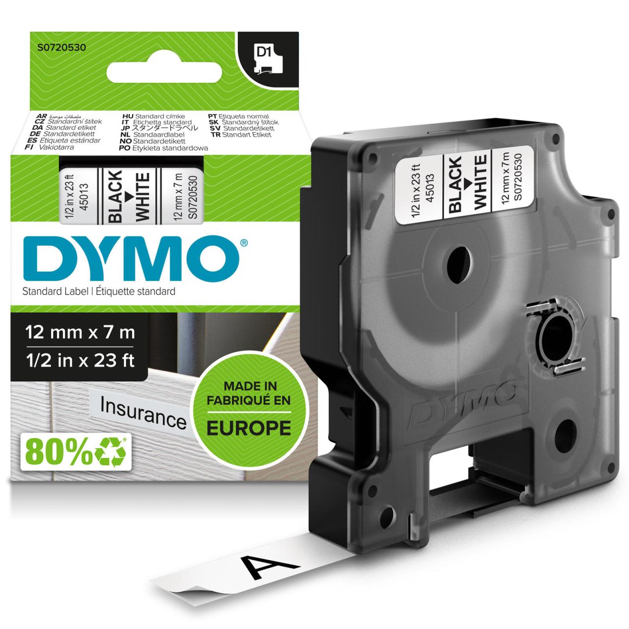 DYMO® Original D1-Schriftband für LabelManager™ 12mm x 7m - schwarz auf weiss von Dymo