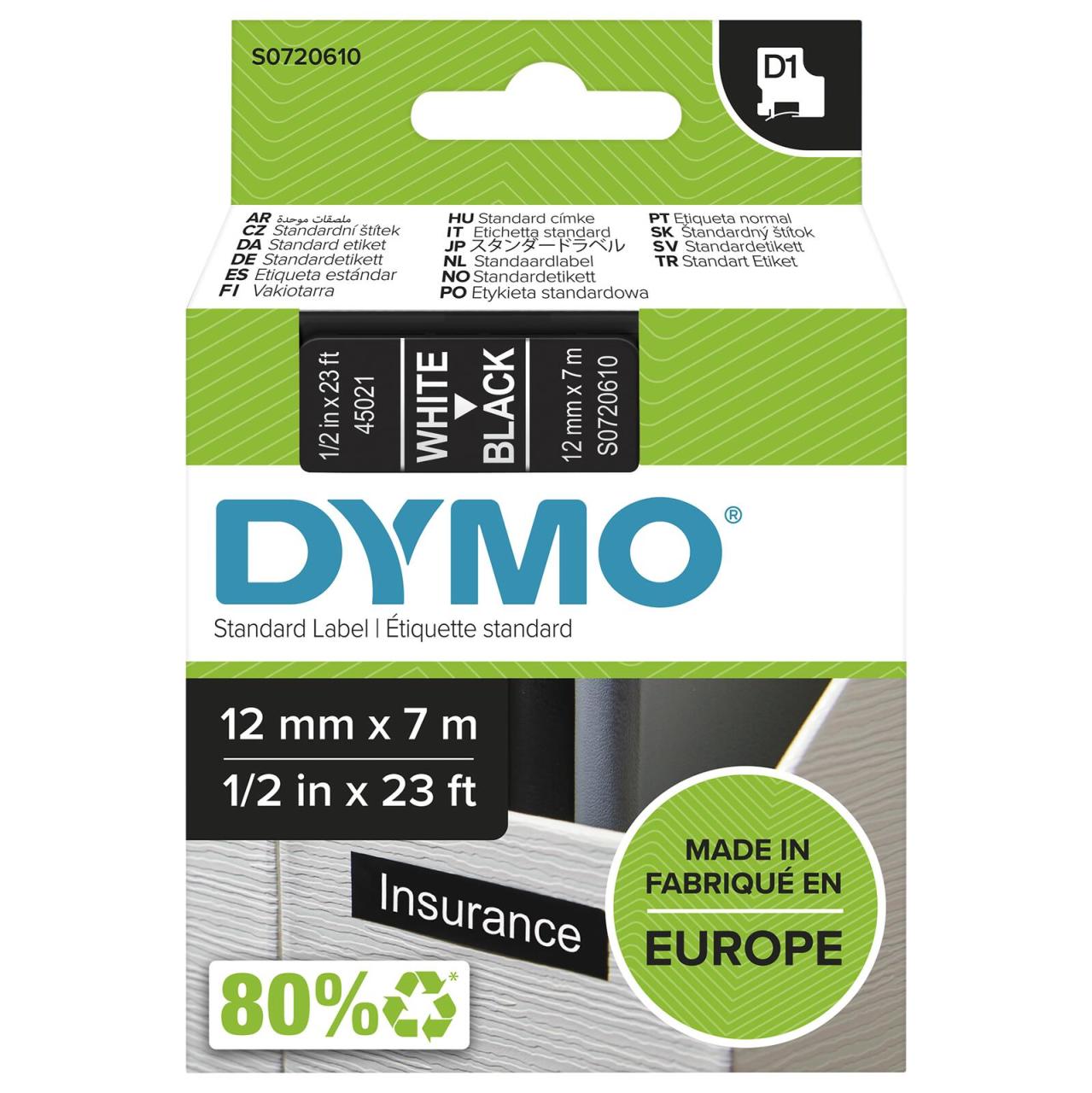 DYMO® Original D1-Schriftband für LabelManager™ 12mm x 7m - Polyester, wieder... von Dymo