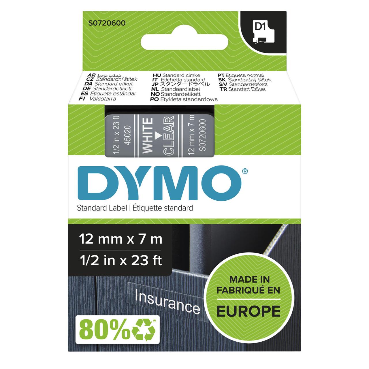 DYMO® Original D1-Schriftband für LabelManager™ 12mm x 7m - Polyester, wieder... von Dymo