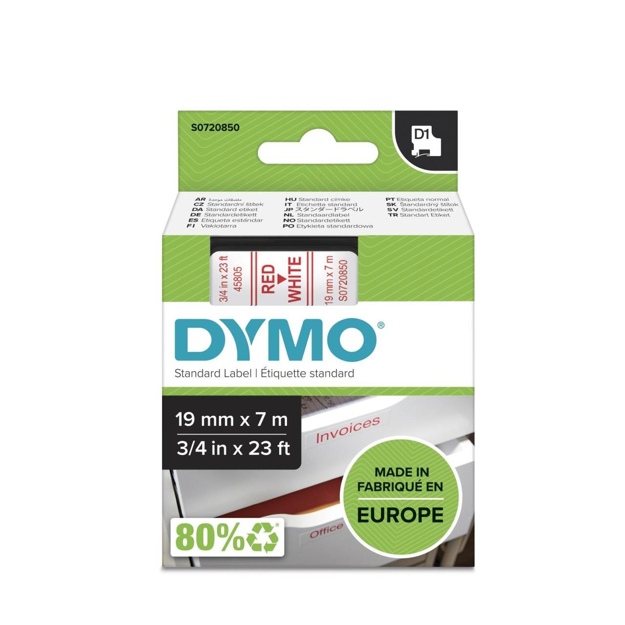 DYMO® Original D1-Schriftband für LabelManager™ 19mm x 7m - rot auf weiss von Dymo