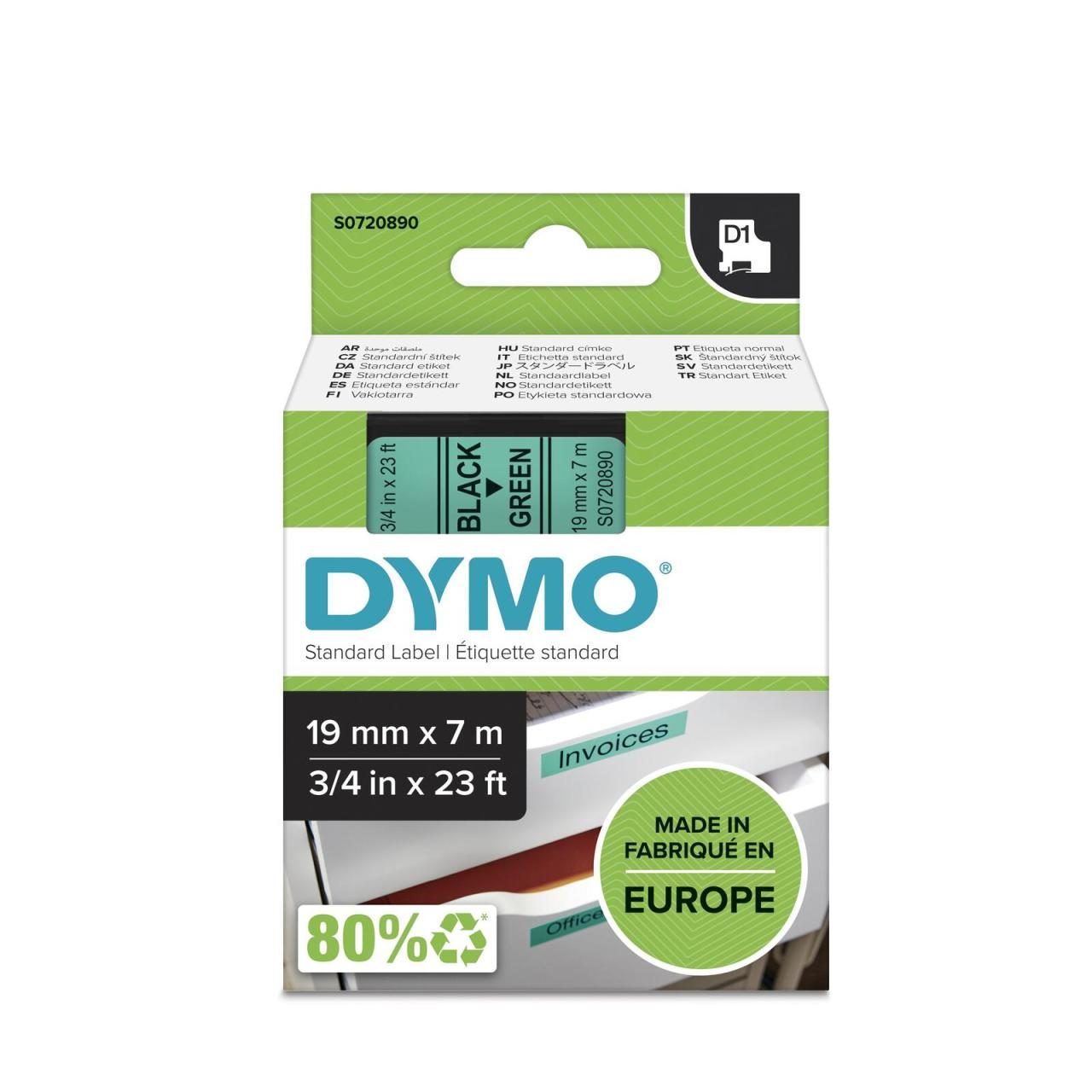 DYMO® Original D1-Schriftband für LabelManager™ 19mm x 7m - schwarz auf grün von Dymo