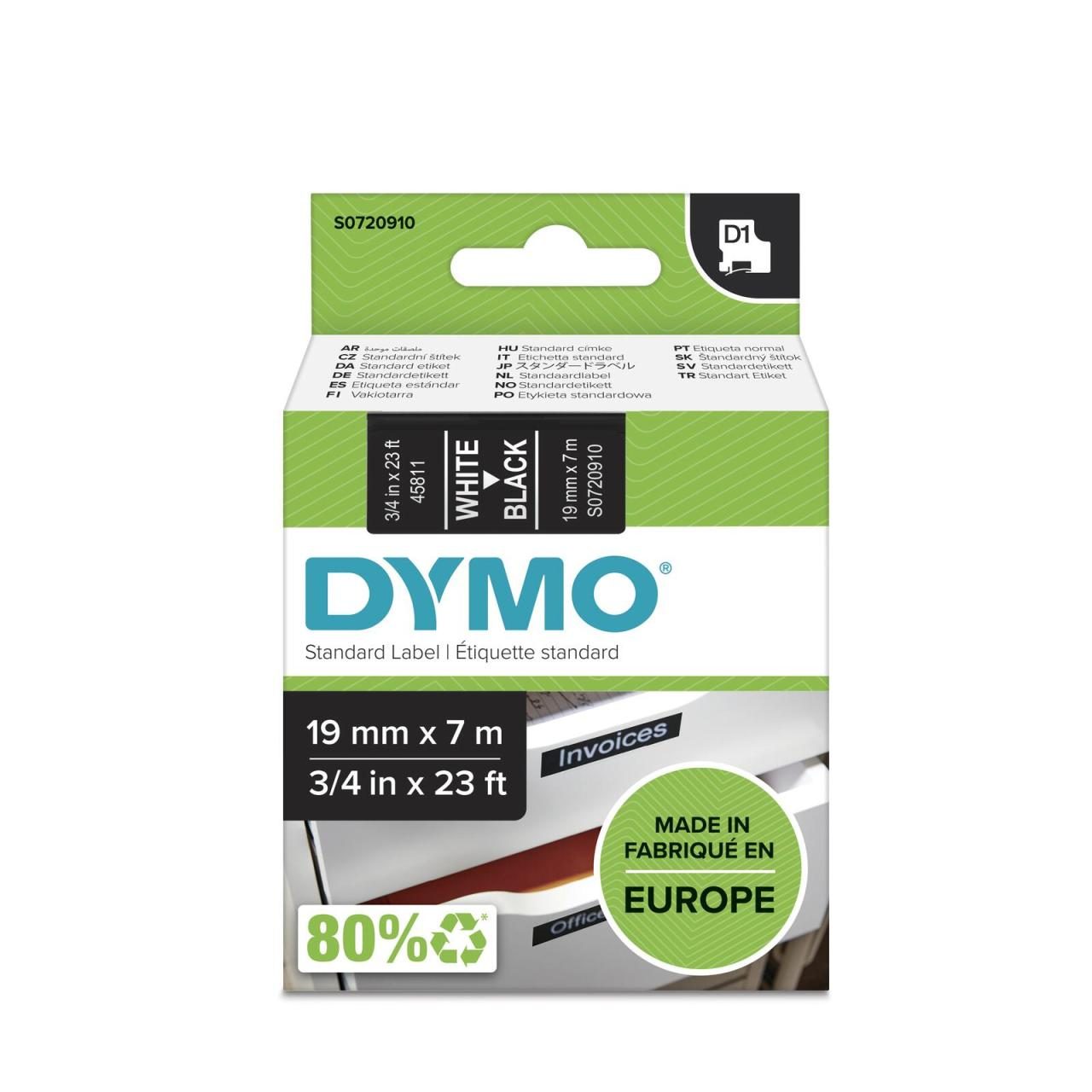 DYMO® Original D1-Schriftband für LabelManager™ 19mm x 7m - weiss auf schwarz von Dymo