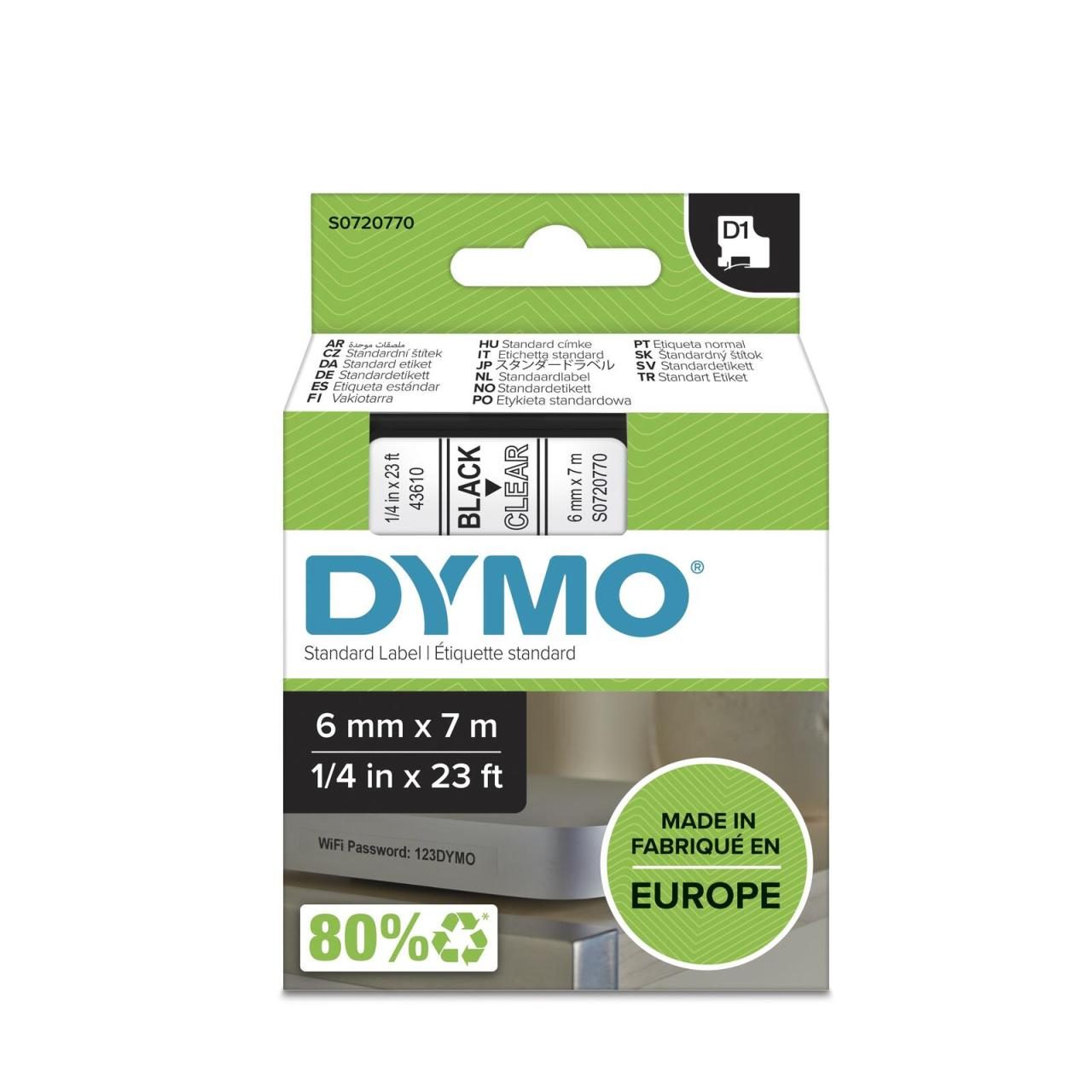 DYMO® Original D1-Schriftband für LabelManager™ 6mm x 7m - schwarz auf transp... von Dymo