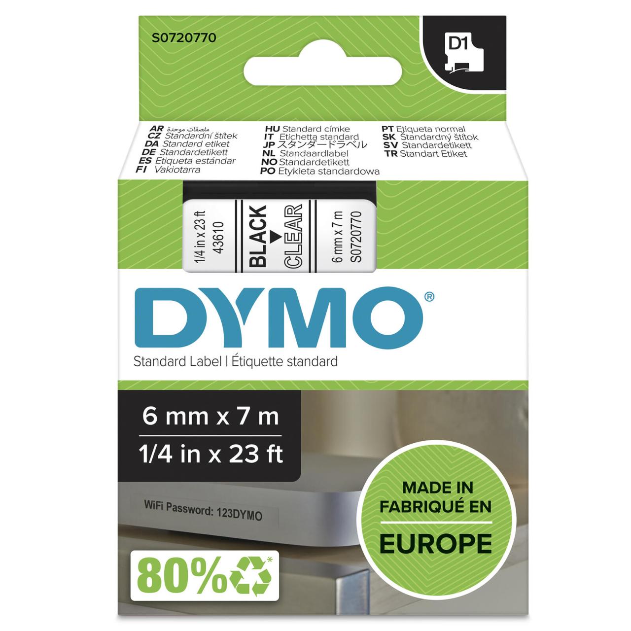 DYMO® Original D1-Schriftband für LabelManager™ 6mm x 7m - schwarz auf transp... von Dymo