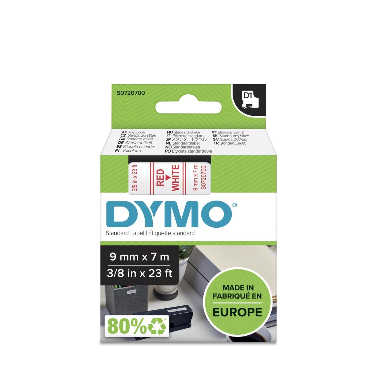 DYMO® Original D1-Schriftband für LabelManager™ 9mm x 7m - rot auf weiss von Dymo