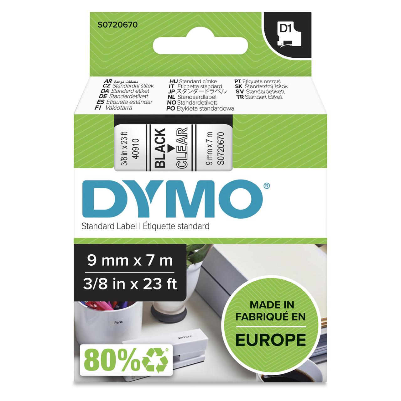 DYMO® Original D1-Schriftband für LabelManager™ 9mm x 7m - schwarz auf transp... von Dymo