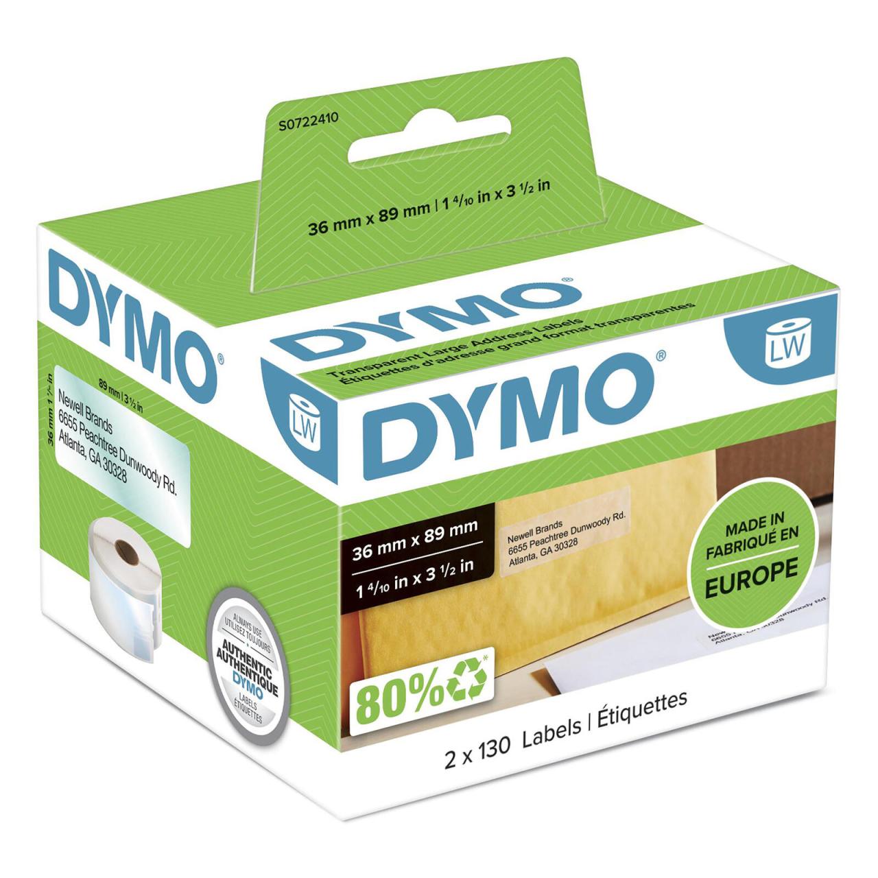 DYMO® Original Etikett für LabelWriter™, Adressen - transparent - Kunststoff,... von Dymo