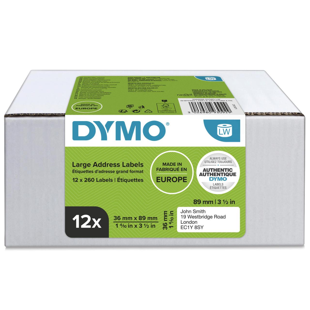 DYMO® Original Etikett für LabelWriter™ 36mm x 89mm Vorteilspack 12x260 Etike... von Dymo