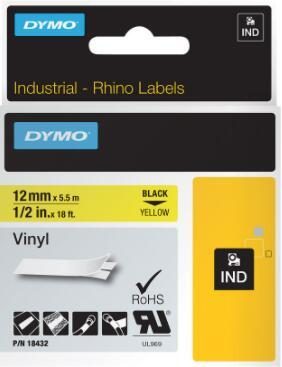 DYMO® Original IND-Schriftband für Rhino™ Vinyl 12mm x 5,5m - schwarz auf gelb von Dymo