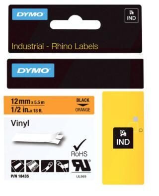 DYMO® Original IND-Schriftband für Rhino™ Vinyl 12mm x 5,5m - schwarz auf orange von Dymo