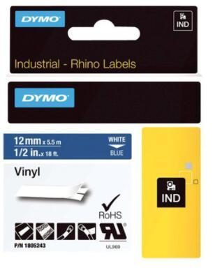 DYMO® Original IND-Schriftband für Rhino™ Vinyl 12mm x 5,5m - weiss auf blau von Dymo