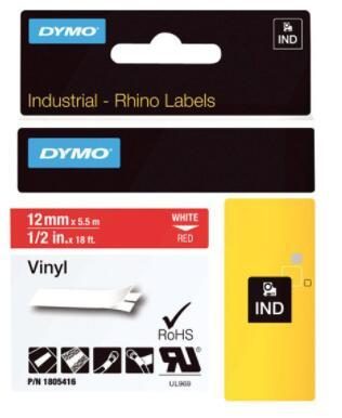 DYMO® Original IND-Schriftband für Rhino™ Vinyl 12mm x 5,5m - weiss auf rot von Dymo