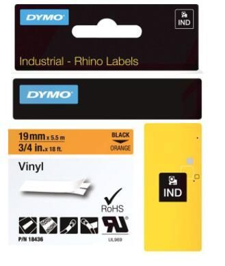 DYMO® Original IND-Schriftband für Rhino™ Vinyl 19mm x 5,5m - schwarz auf orange von Dymo