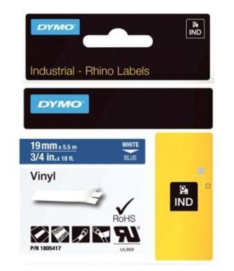 DYMO® Original IND-Schriftband für Rhino™ Vinyl 19mm x 5,5m - weiss auf blau von Dymo