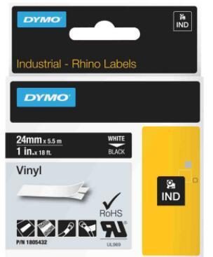 DYMO® Original IND-Schriftband für Rhino™ Vinyl 24mm x 5,5m - weiss auf schwarz von Dymo
