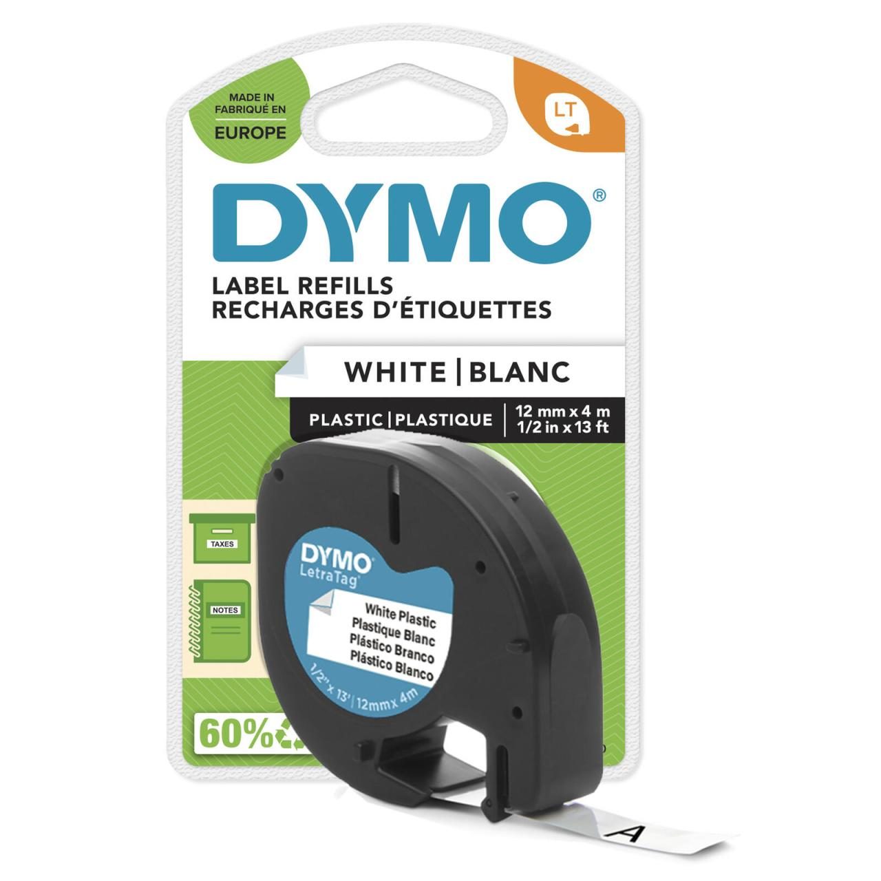 DYMO® Original Schriftband für LetraTag® Plastik 12mm x 4m - schwarz auf weiss von Dymo