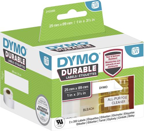 DYMO 2112285 Etiketten Rolle 89 x 25mm Polypropylen-Folie Weiß 700 St. Permanent haftend Universal- von Dymo