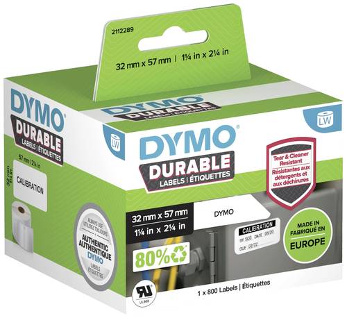 DYMO 2112289 Etiketten Rolle 57 x 32mm Polypropylen-Folie Weiß 800 St. Permanent haftend Universal- von Dymo