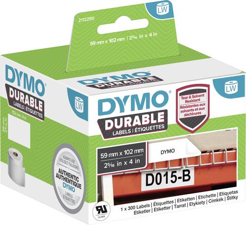 DYMO 2112290 Etiketten Rolle 102 x 59mm Polypropylen-Folie Weiß 300 St. Permanent haftend Universal von Dymo