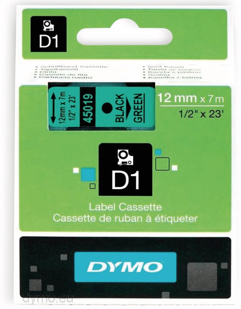 DYMO Beschriftungsband D1 für LabelManager, schwarz auf grün, Standard, 12 mm von Dymo