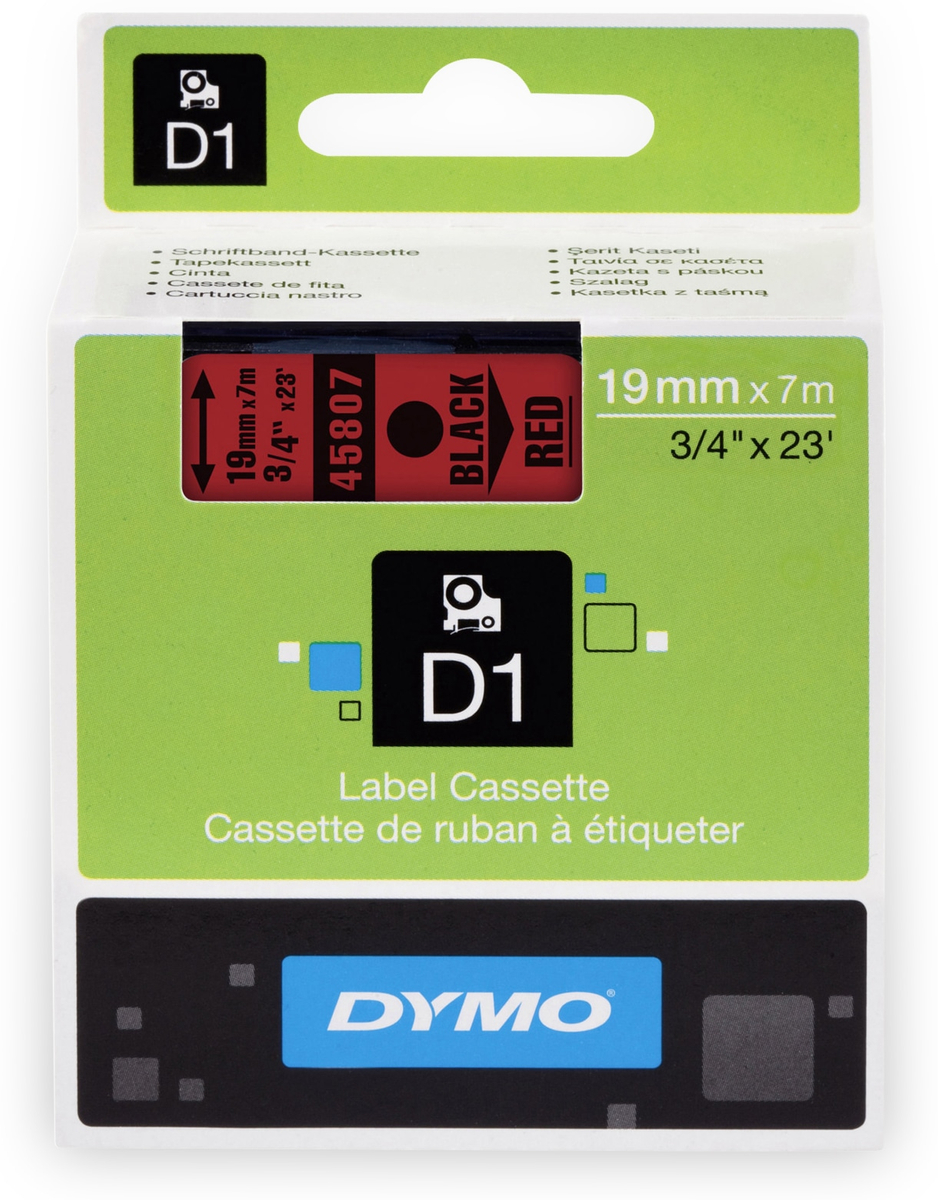 DYMO Beschriftungsband D1 für LabelManager, schwarz auf rot, Standard, 19 mm von Dymo