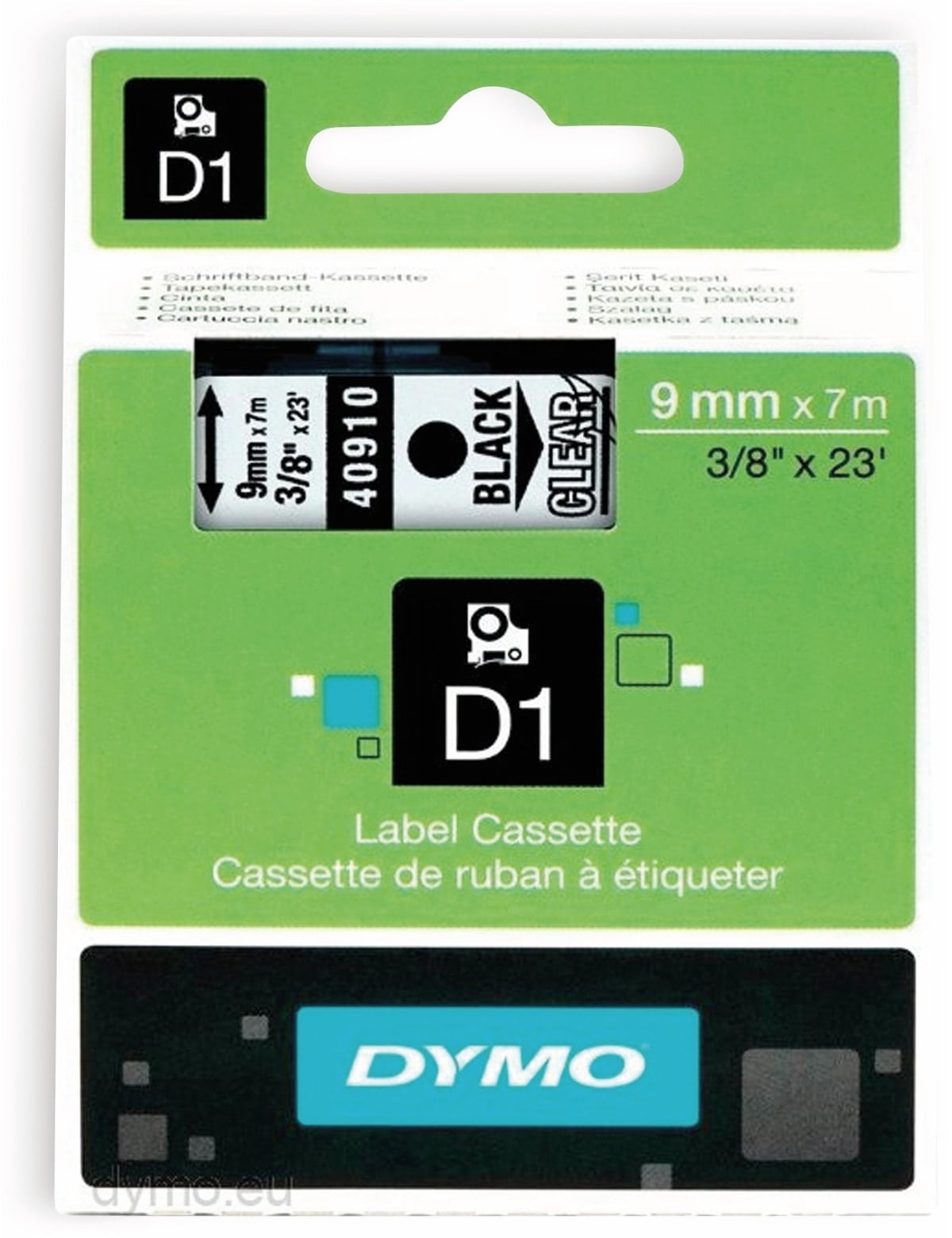 DYMO Beschriftungsband D1 für LabelManager, schwarz auf transparent, Standard, 9 mm von Dymo