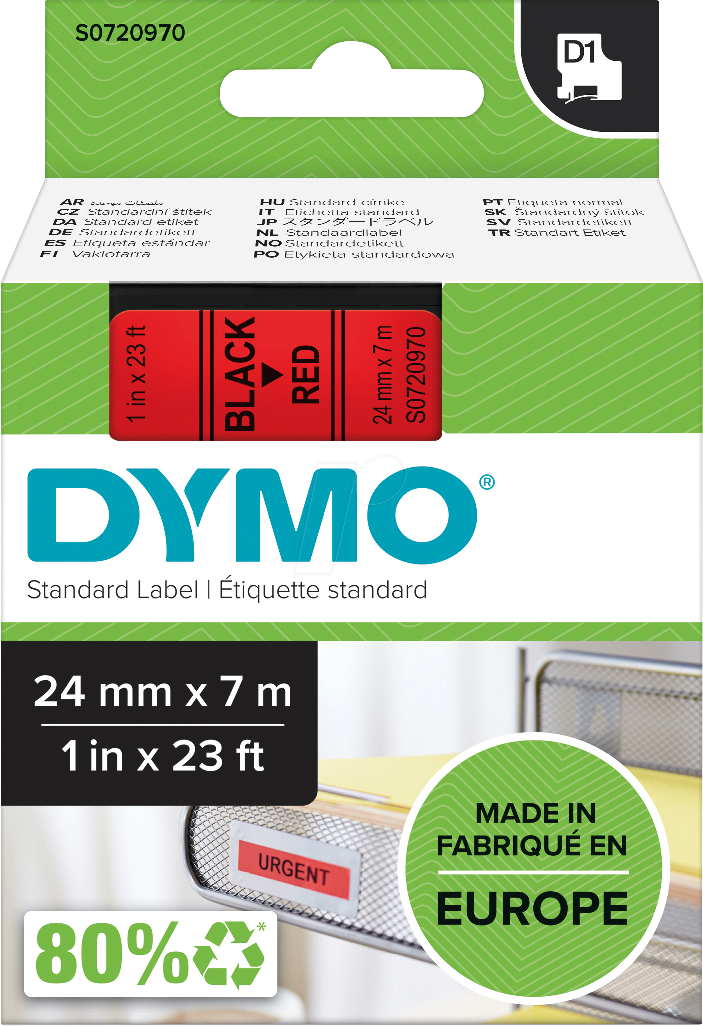 DYMO D1 53717 - DYMO D1 Schriftband, 24mm, schwarz/rot von Dymo