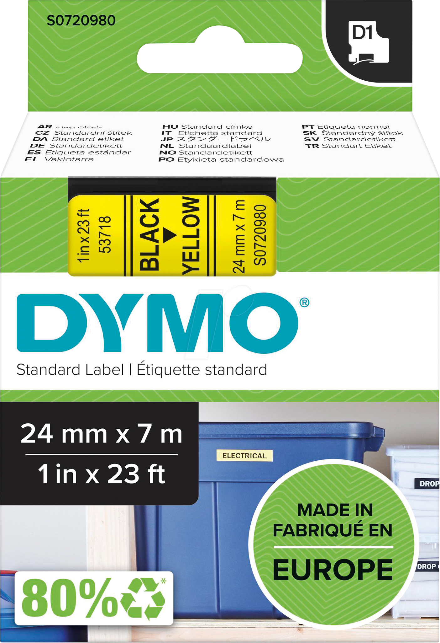 DYMO D1 53718 - DYMO D1 Schriftband, 24mm, schwarz/gelb von Dymo