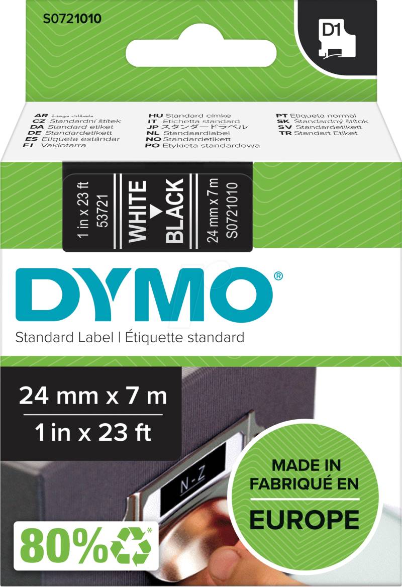 DYMO D1 53721 - DYMO D1 Schriftband, 24mm, weiß/schwarz von Dymo