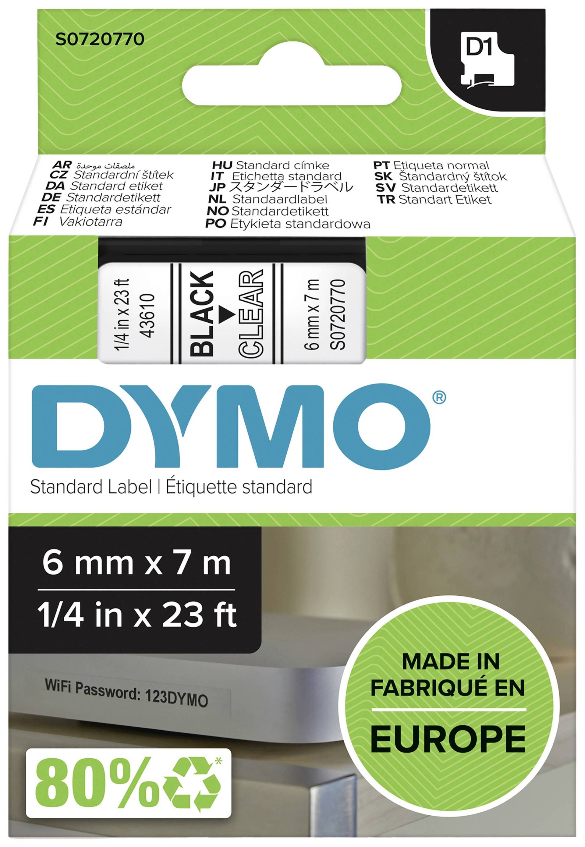 DYMO D1  Schriftband 43610   6mmx7.0m schwarz->transp. von Dymo