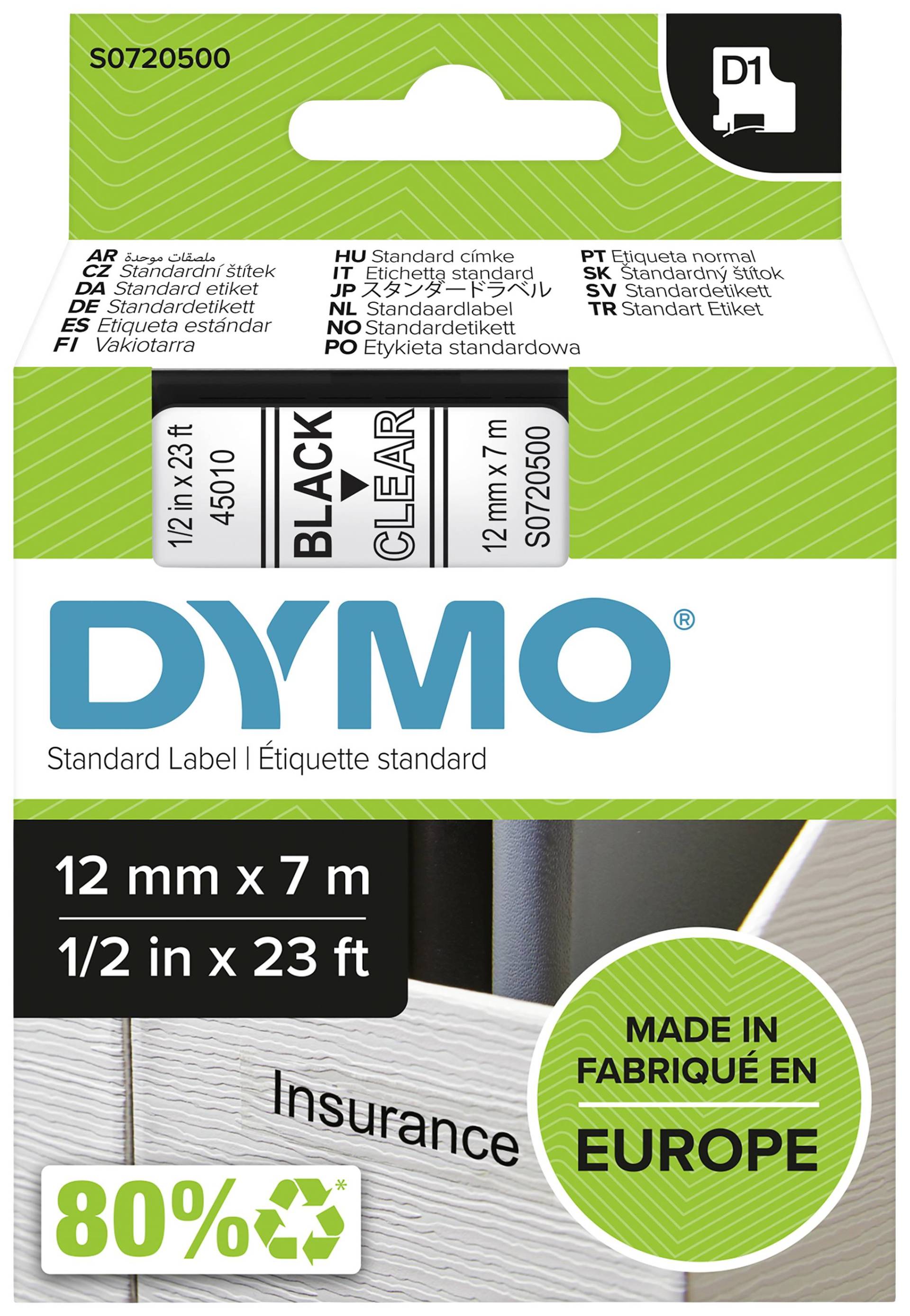 DYMO D1 Schriftband 45010 12mmx7.0m schwarz->transp. DYMO D1 Schriftband 45010 12mmx7.0m schwarz->transp. von Dymo