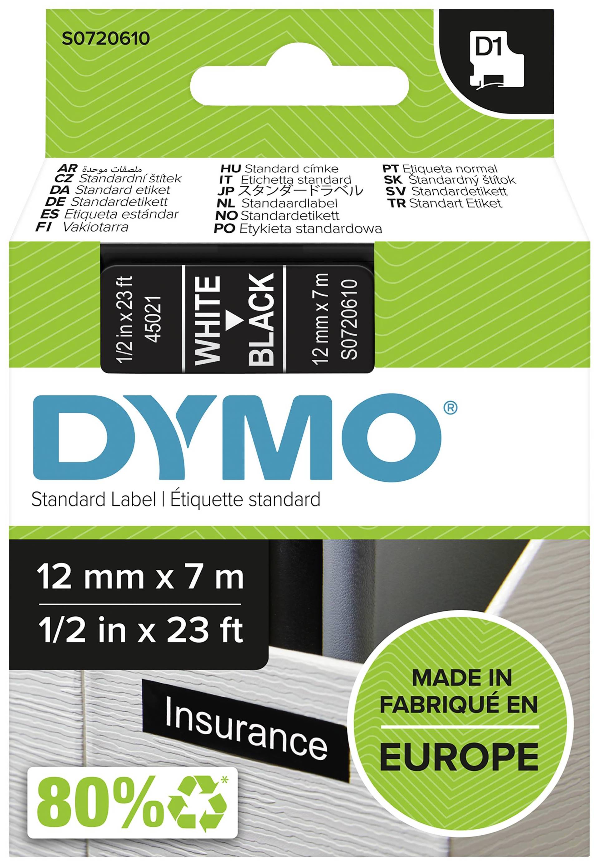 DYMO D1 Schriftband 45021 12mmx7.0m weiß ->schwarz DYMO D1 Schriftband 45021 12mmx7.0m weiß ->schwarz von Dymo