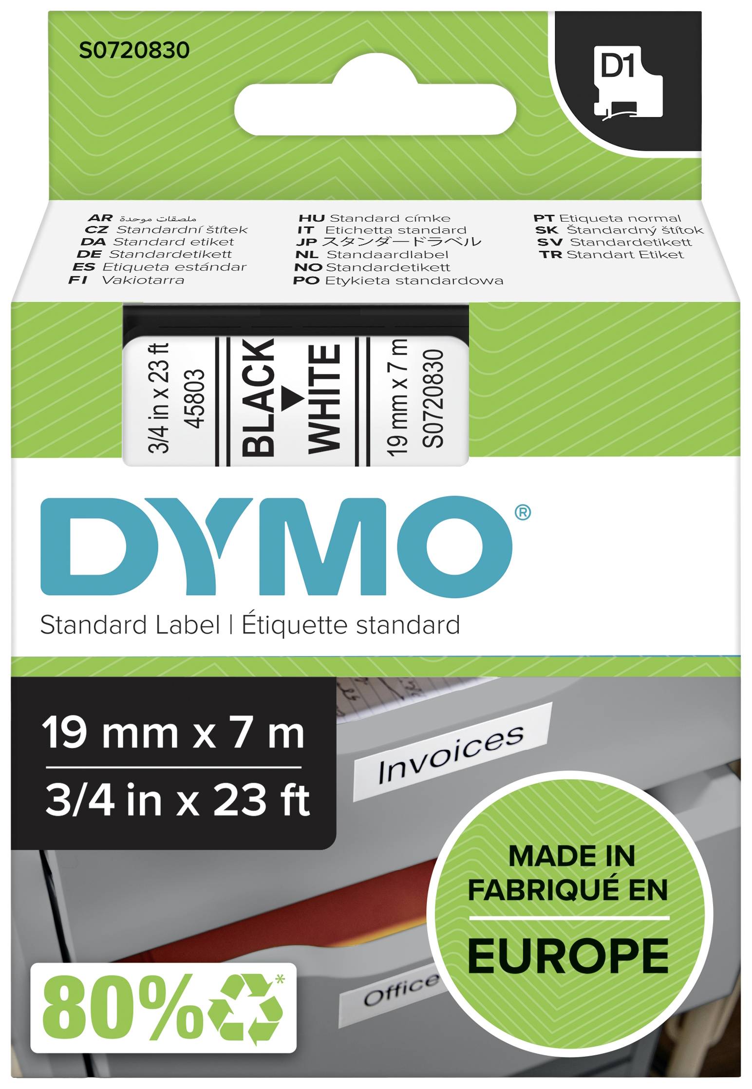 DYMO D1 Schriftband 45803 19mmx7.0m schwarz->weiß DYMO D1 Schriftband 45803 19mmx7.0m schwarz->weiß von Dymo