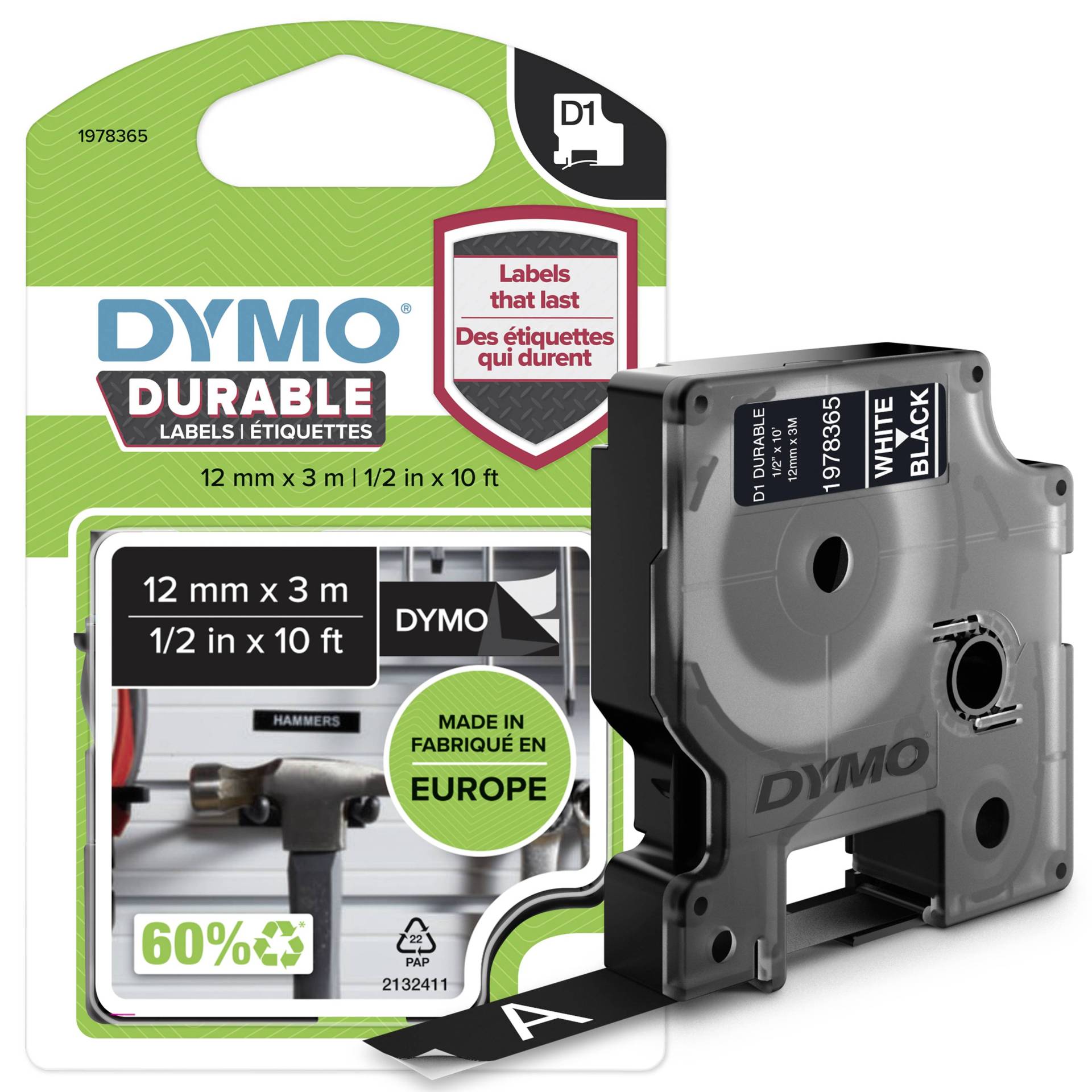 DYMO D1 Schriftband Vinyl 12mmx3.0m weiß ->schwarz DYMO D1 Schriftband Vinyl 12mmx3.0m weiß ->schwarz von Dymo