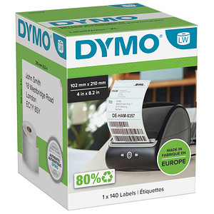 DYMO Endlosetikettenrolle für Etikettendrucker weiß, 102,0 x 210,0 mm, 1 x 140 Etiketten von Dymo