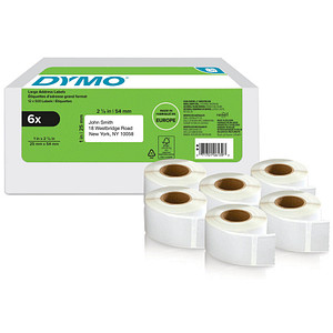 DYMO Endlosetikettenrollen für Etikettendrucker weiß, 54,0 x 25,0 mm, 6 x 500 Etiketten von Dymo