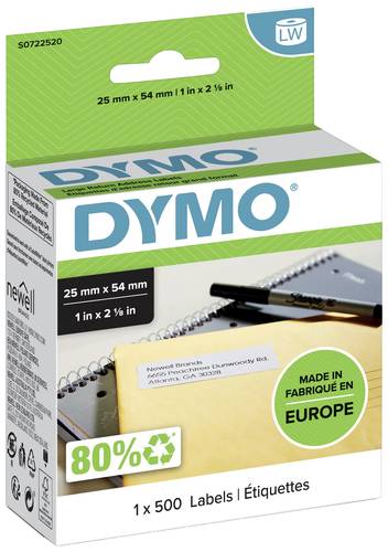 DYMO Etiketten Rolle 11352 S0722520 54 x 25mm Papier Weiß 500 St. Permanent haftend Universal-Etike von Dymo