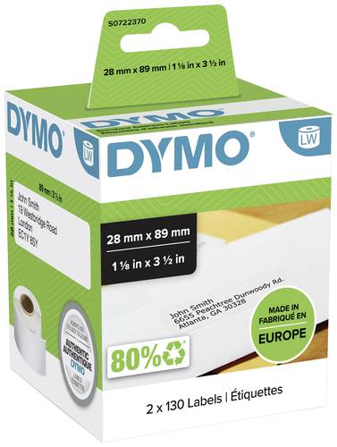 DYMO Etiketten Rolle 99010 S0722370 89 x 28mm Papier Weiß 260 St. Permanent haftend Adress-Etiketten DYMO Etiketten Rolle 99010 S0722370 89 x 28mm Papier Weiß 260 St. Permanent haftend Adress-Etiketten von Dymo