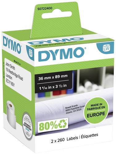 DYMO Etiketten Rolle 99012 S0722400 89 x 36mm Papier Weiß 520 St. Permanent haftend Versand-Etikett von Dymo