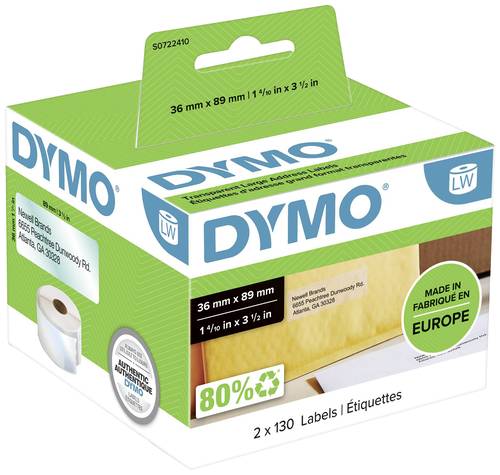 DYMO Etiketten Rolle 99013 S0722410 89 x 36mm Folie Transparent 260 St. Permanent haftend Adress-Eti von Dymo